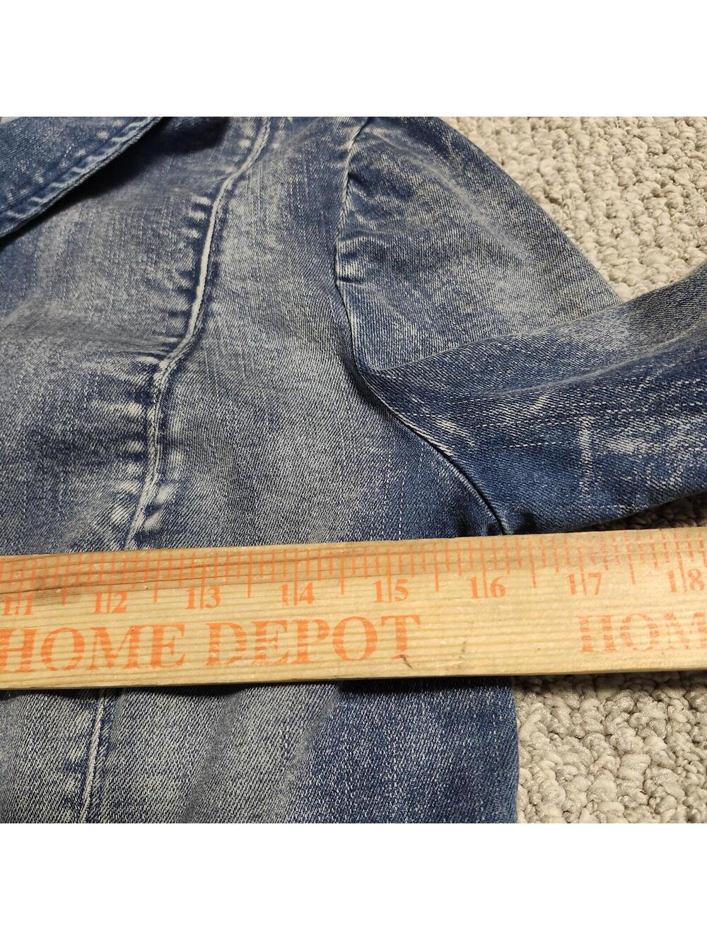 Free People Thea Denim Mini Snap Button-Up Dress Blue Size Medium Long Sleeve - Picture 3 of 11